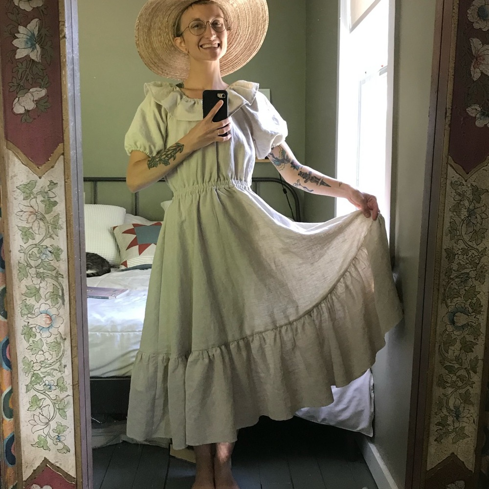 Gorgeous handmade linen cotton blend prairie dress